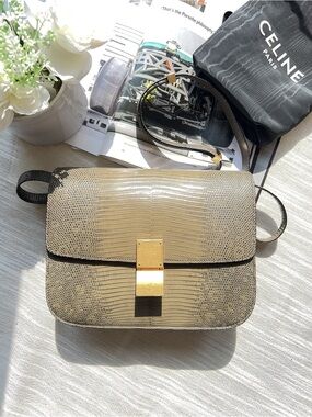 Celine Lizard Medium Classic Box Flap Bag Brown